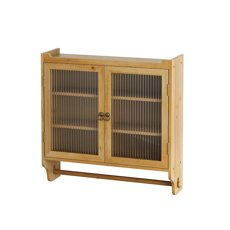 Glass Door Vintage Double Door Wall Cabinet with Fluted Design
