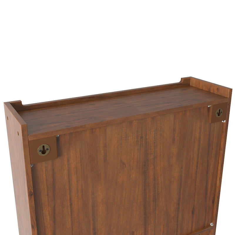 Glass Door Vintage Double Door Wall Cabinet with Fluted Design