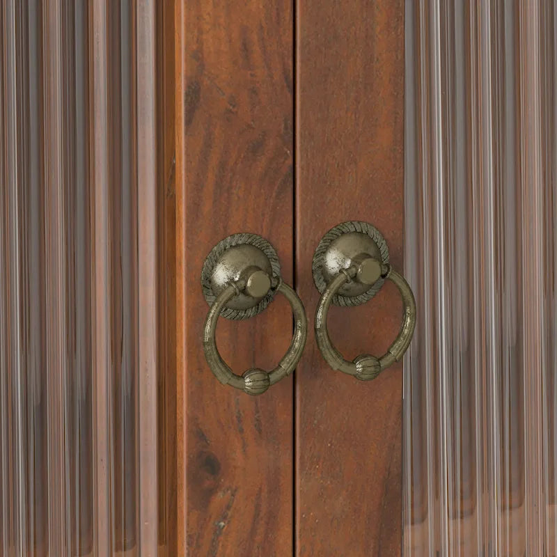 Glass Door Vintage Double Door Wall Cabinet with Fluted Design