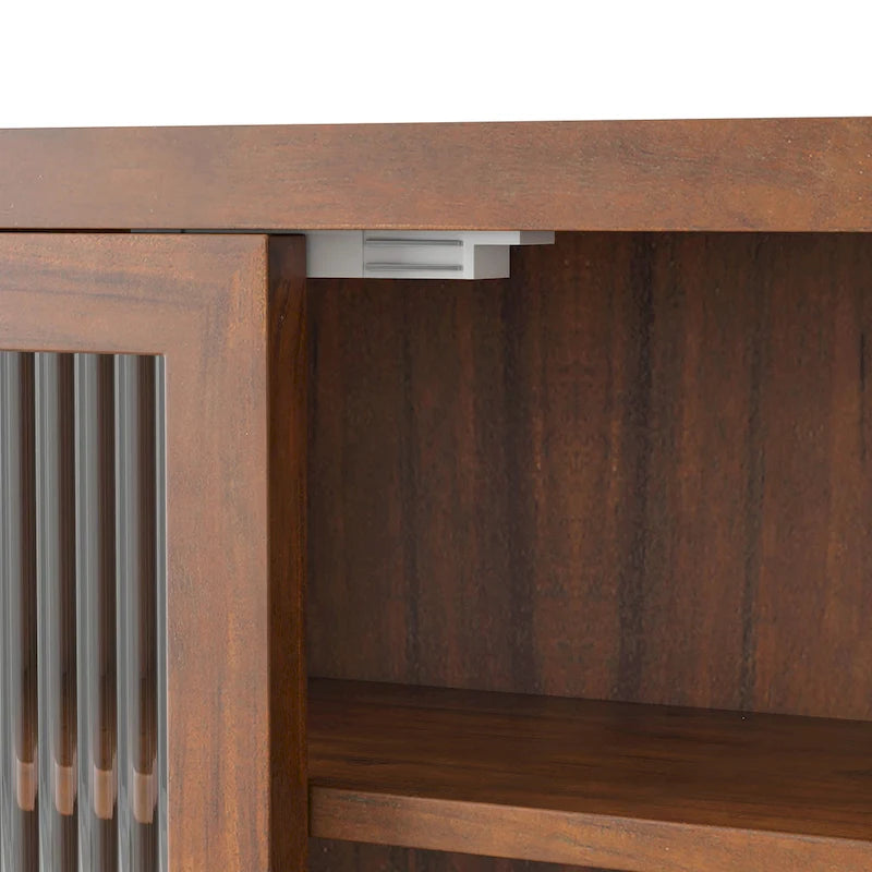Glass Door Vintage Double Door Wall Cabinet with Fluted Design