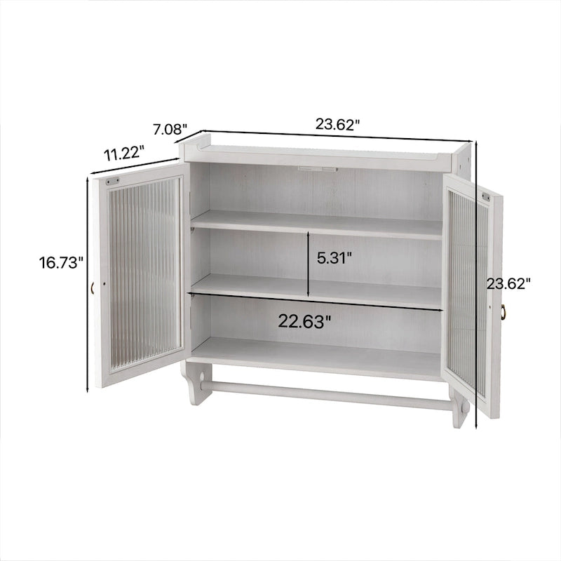 Glass Door Vintage Double Door Wall Cabinet with Fluted Design