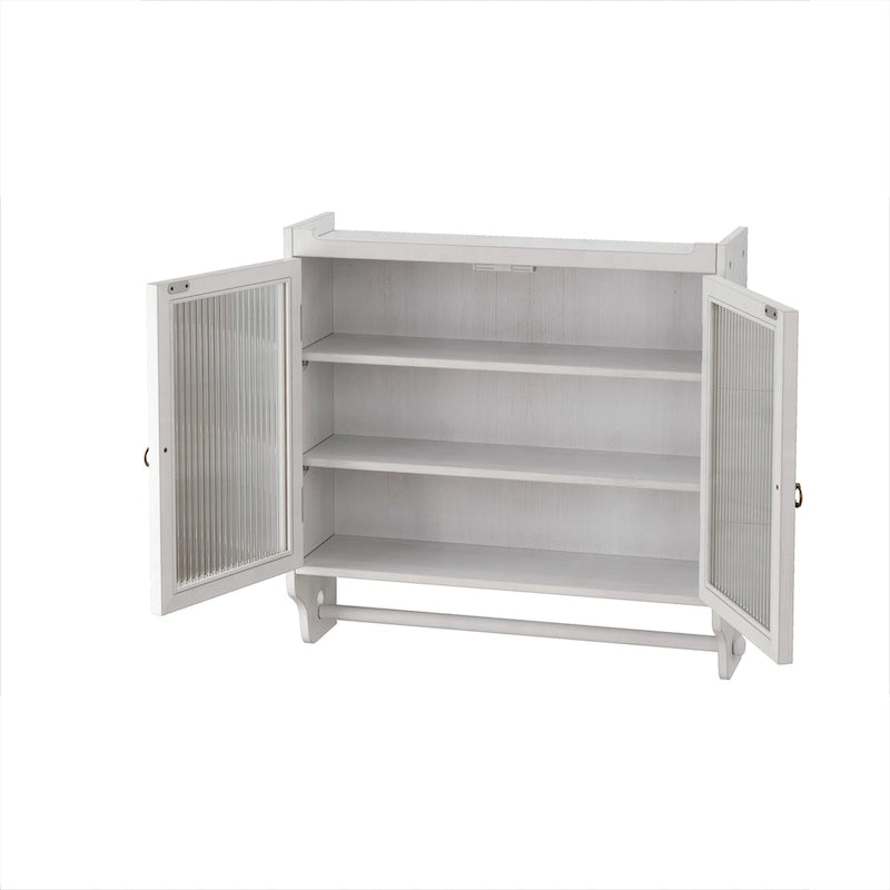 Glass Door Vintage Double Door Wall Cabinet with Fluted Design
