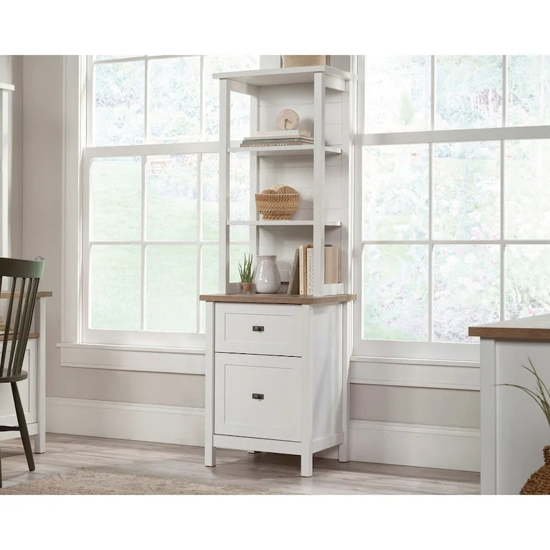 White Storage Tower Cabinet with Drawers and Shelves for Home Office