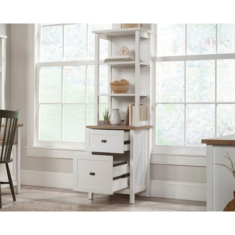 White Storage Tower Cabinet with Drawers and Shelves for Home Office