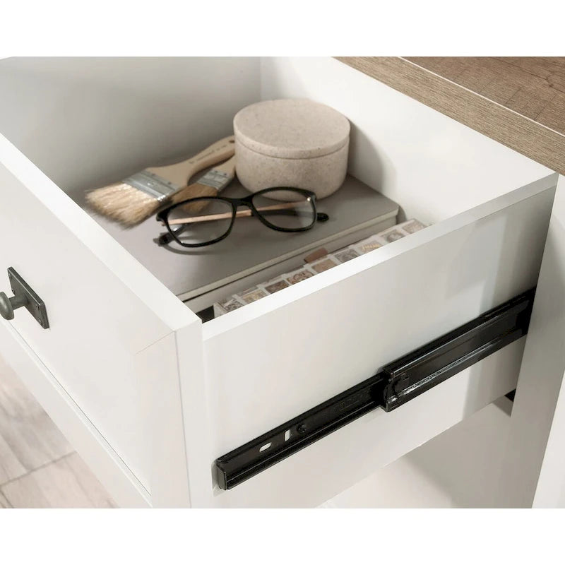 White Storage Tower Cabinet with Drawers and Shelves for Home Office