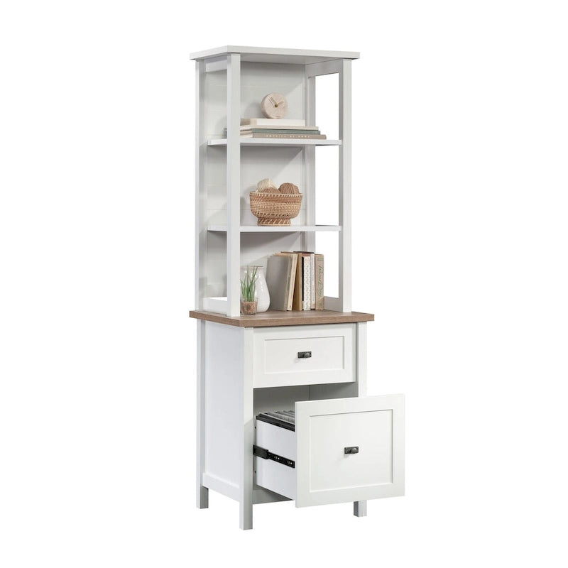 White Storage Tower Cabinet with Drawers and Shelves for Home Office