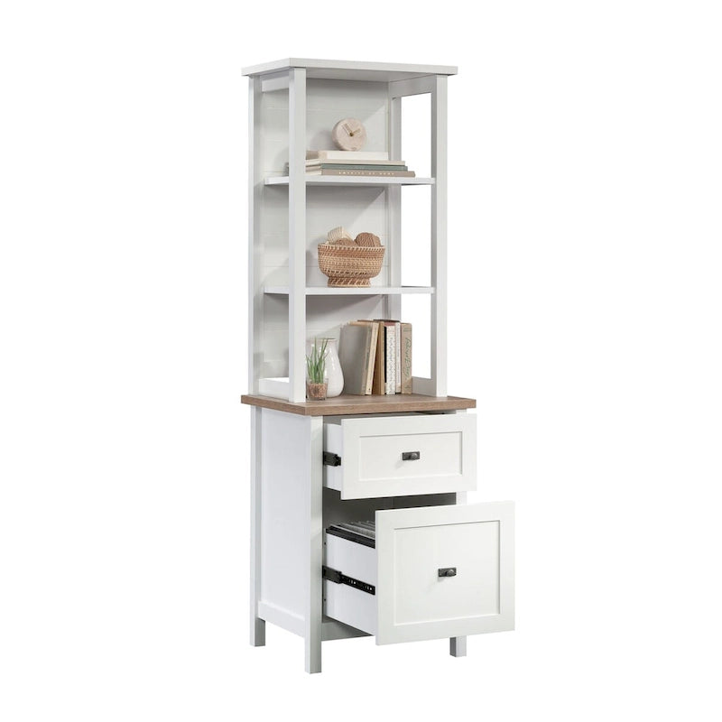 White Storage Tower Cabinet with Drawers and Shelves for Home Office