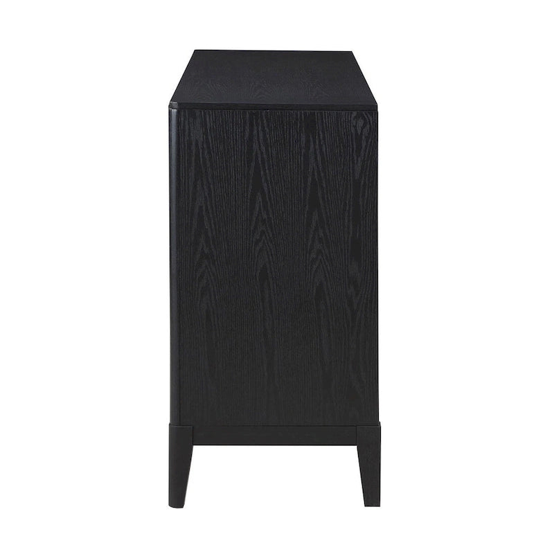 Black Fluted 2-Drawer 4-Door Sideboard Buffet Cabinet with Brass Pulls