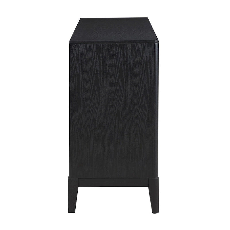 Black Fluted 2-Drawer 4-Door Sideboard Buffet Cabinet with Brass Pulls