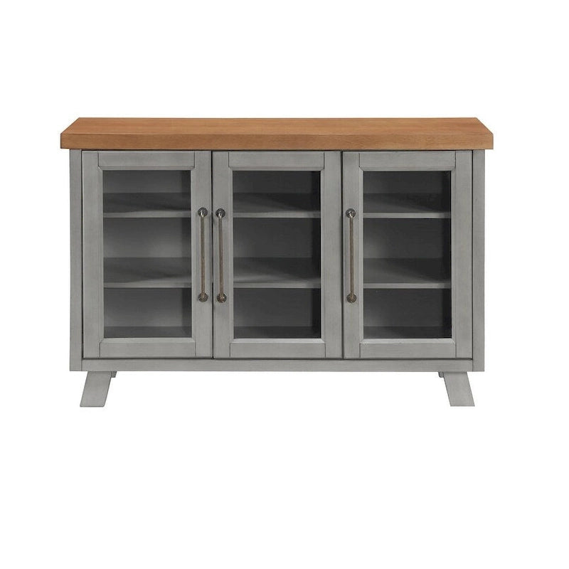 Two-Tone Wood and Gray Dining Server Buffet Sideboard Cabinet