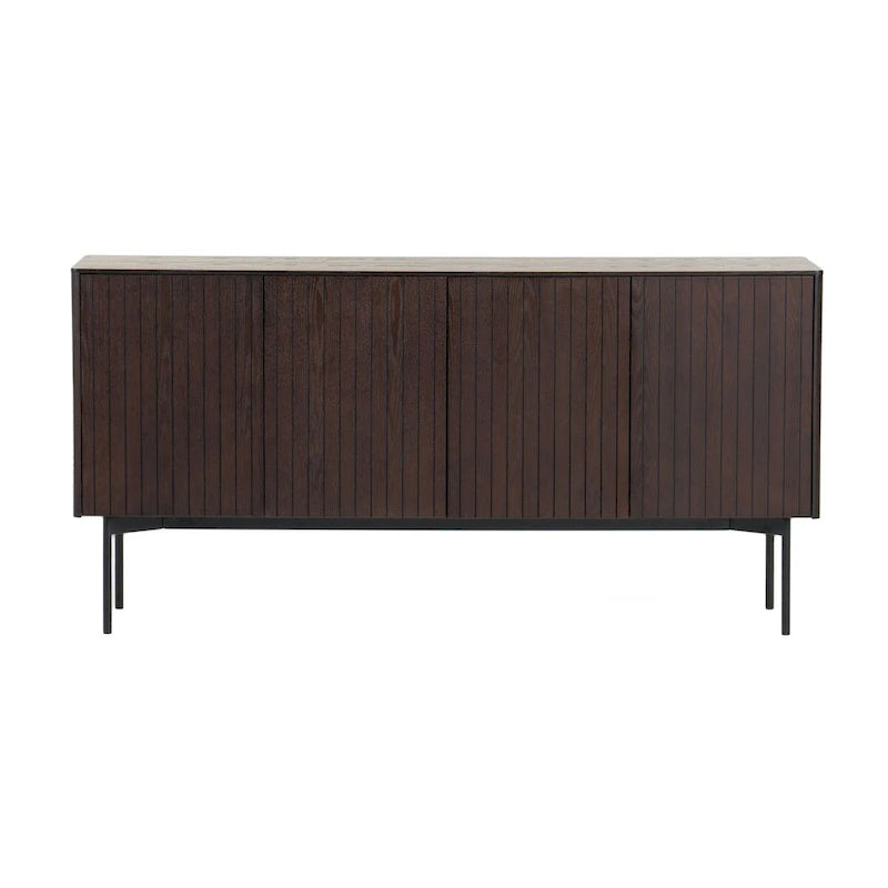 Modern Smoked Ash Buffet with Black Metal Legs and 4-Door Storage