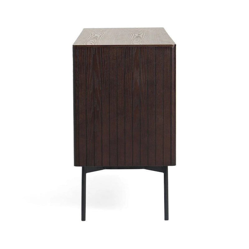 Modern Smoked Ash Buffet with Black Metal Legs and 4-Door Storage