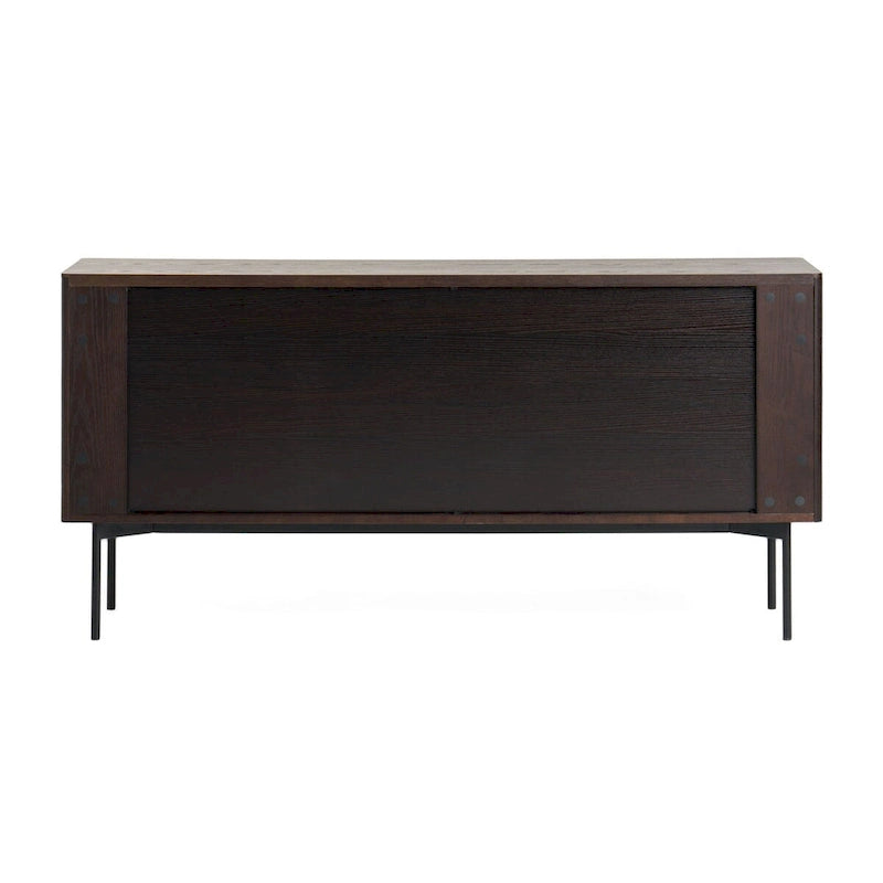 Modern Smoked Ash Buffet with Black Metal Legs and 4-Door Storage
