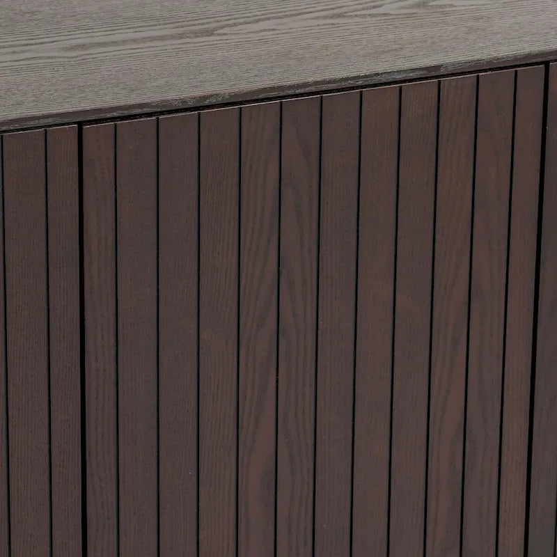 Modern Smoked Ash Buffet with Black Metal Legs and 4-Door Storage