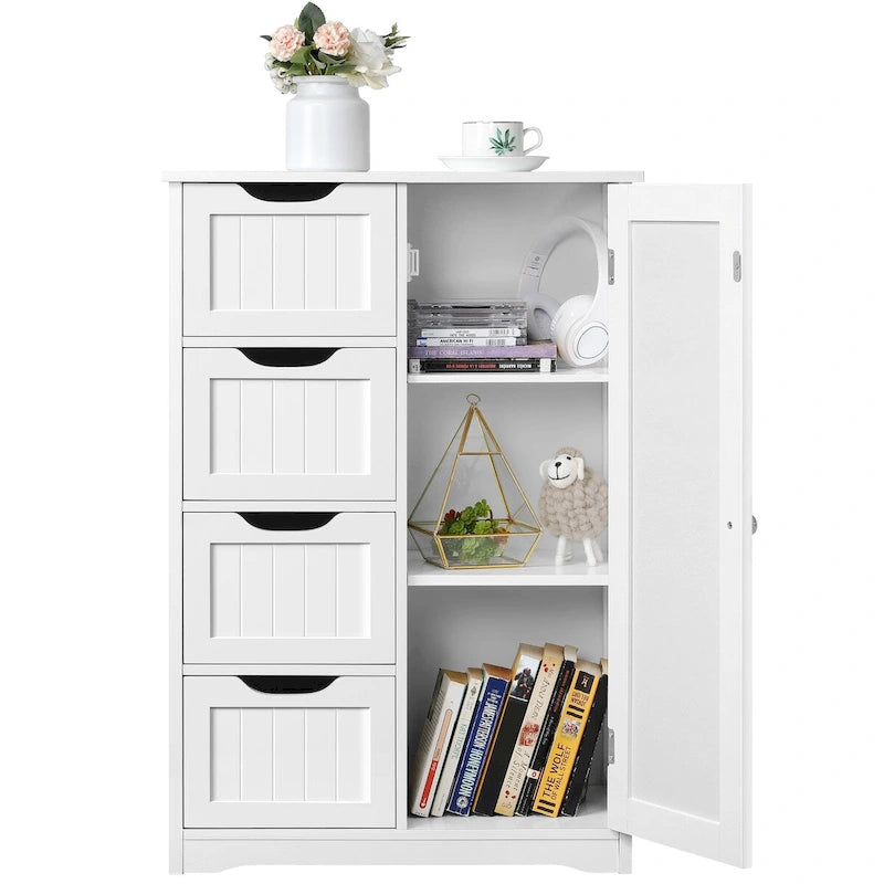 Floor Bathroom Cabinet Unit with 4 Drawers and Cupboard Storage