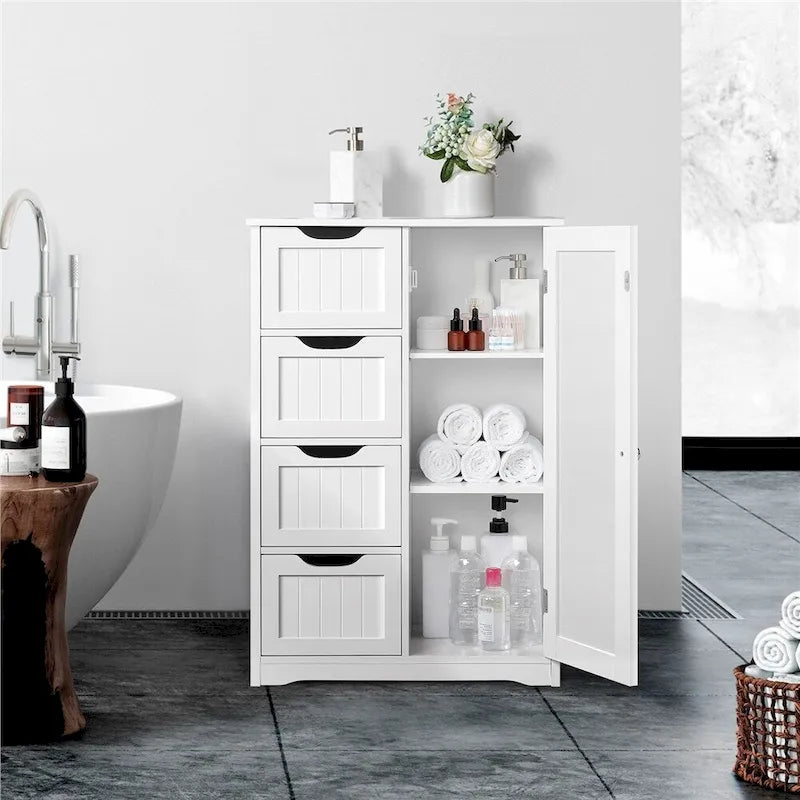 Floor Bathroom Cabinet Unit with 4 Drawers and Cupboard Storage
