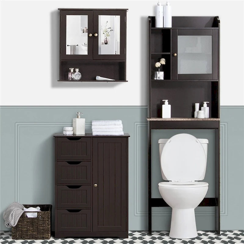 Floor Bathroom Cabinet Unit with 4 Drawers and Cupboard Storage
