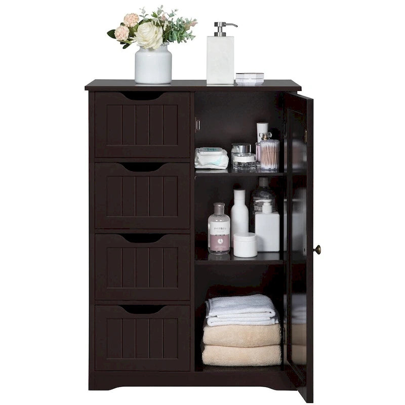 Floor Bathroom Cabinet Unit with 4 Drawers and Cupboard Storage