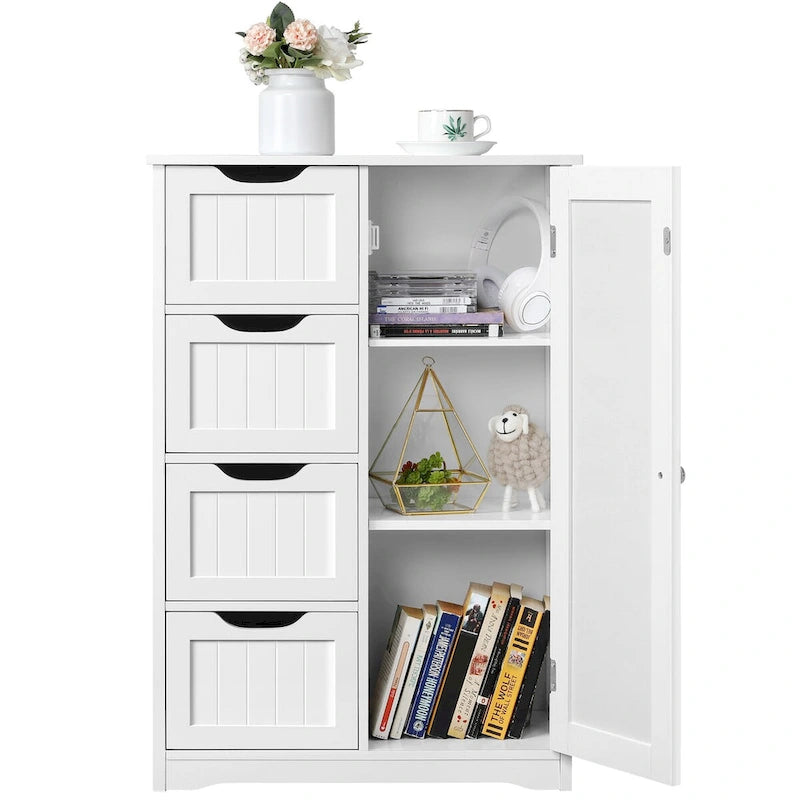 Floor Bathroom Cabinet Unit with 4 Drawers and Cupboard Storage