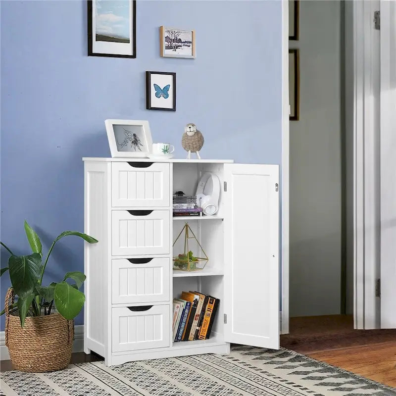 Floor Bathroom Cabinet Unit with 4 Drawers and Cupboard Storage
