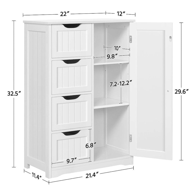 Floor Bathroom Cabinet Unit with 4 Drawers and Cupboard Storage