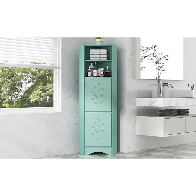 Tall Bathroom Corner Cabinet Freestanding Storage Cabinet with Doors and Adjustable Shelves Green