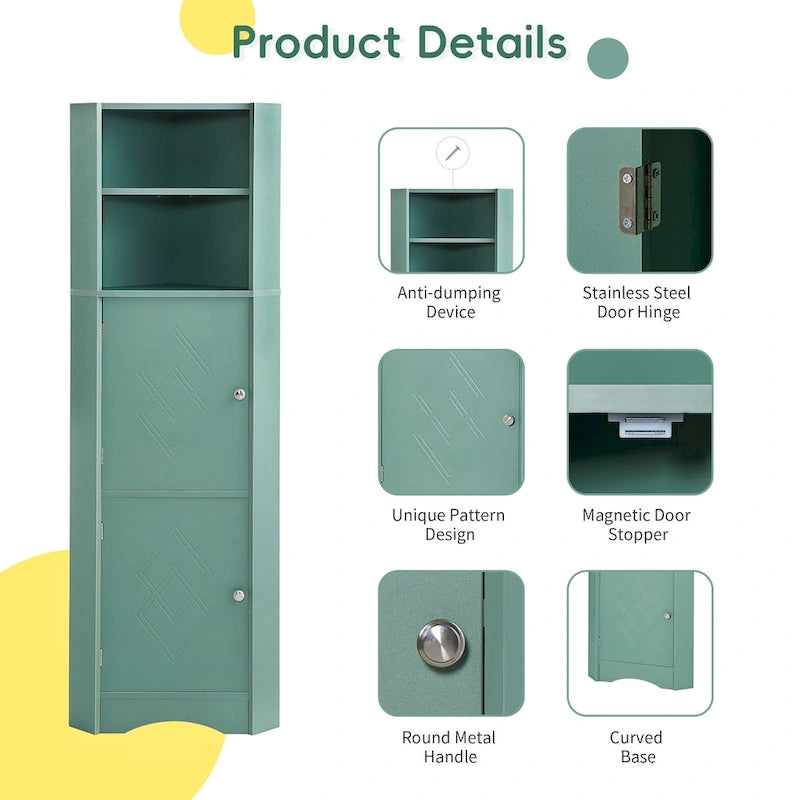 Tall Bathroom Corner Cabinet Freestanding Storage Cabinet with Doors and Adjustable Shelves Green