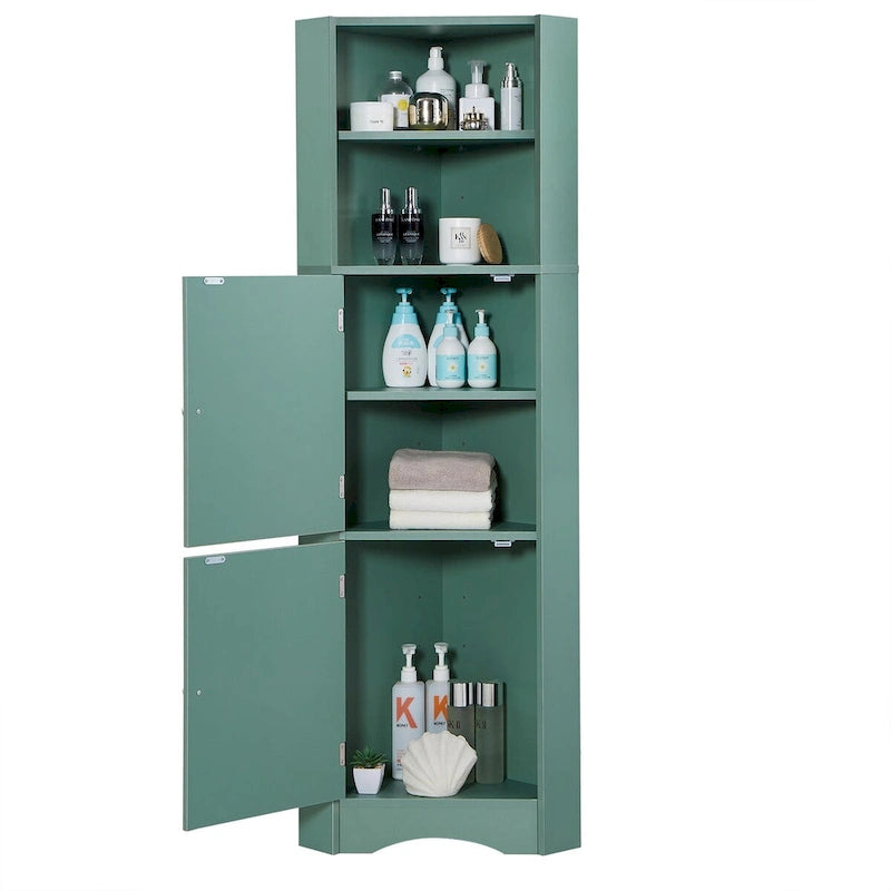 Tall Bathroom Corner Cabinet Freestanding Storage Cabinet with Doors and Adjustable Shelves Green