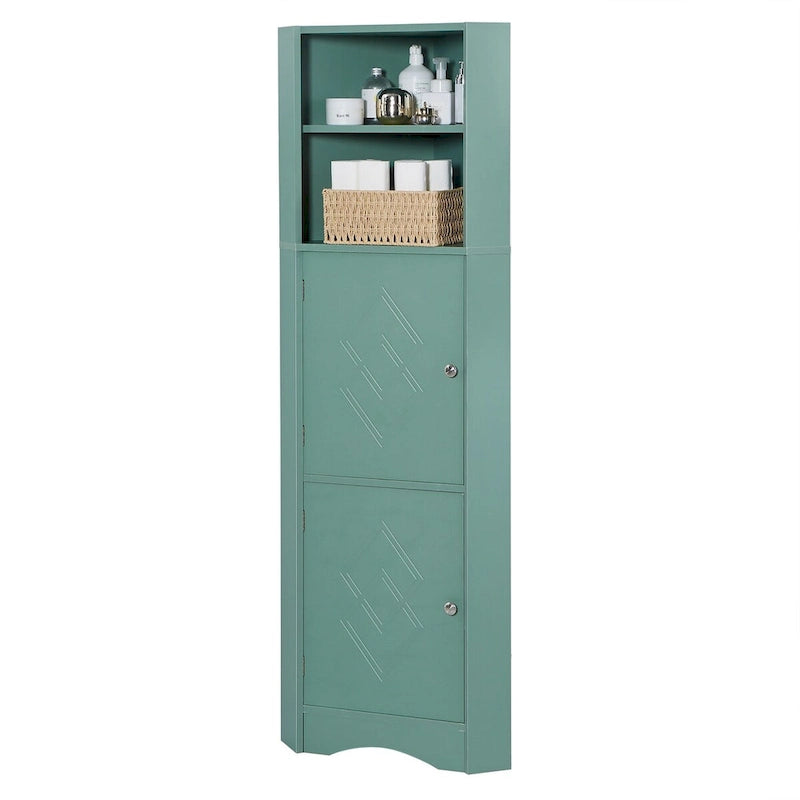Tall Bathroom Corner Cabinet Freestanding Storage Cabinet with Doors and Adjustable Shelves Green