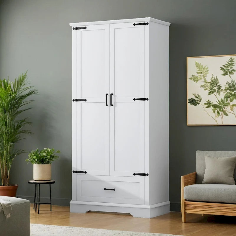 Tall Bathroom Storage Cabinet with Two Doors, One Drawer, and Adjustable Shelf in White