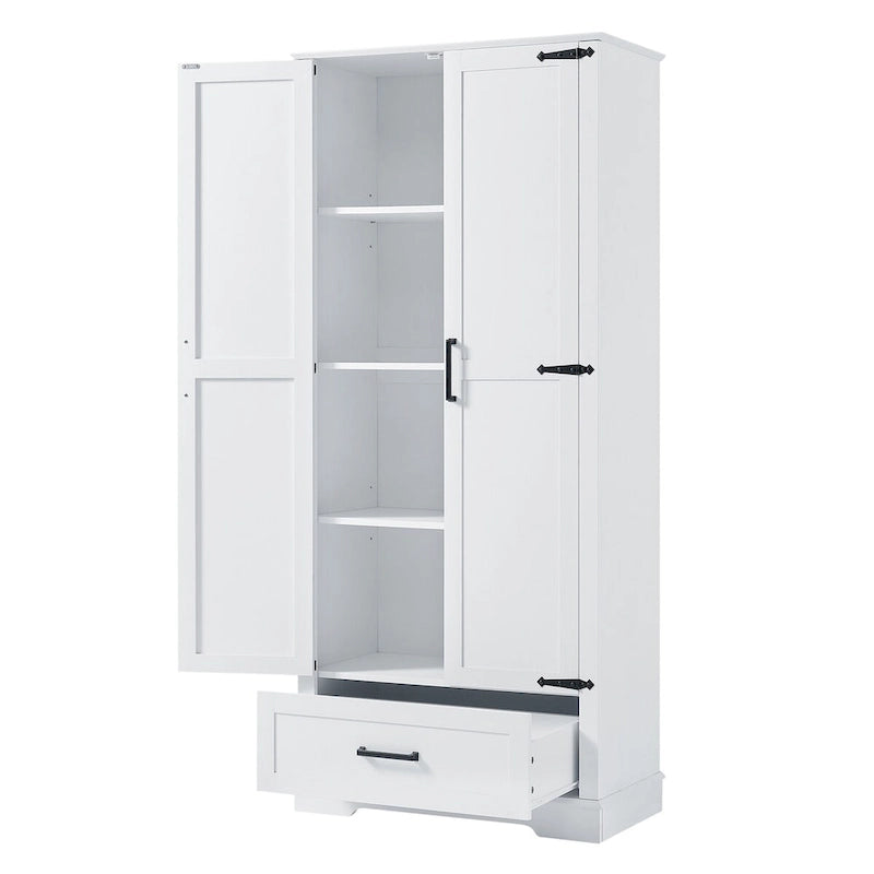 Tall Bathroom Storage Cabinet with Two Doors, One Drawer, and Adjustable Shelf in White