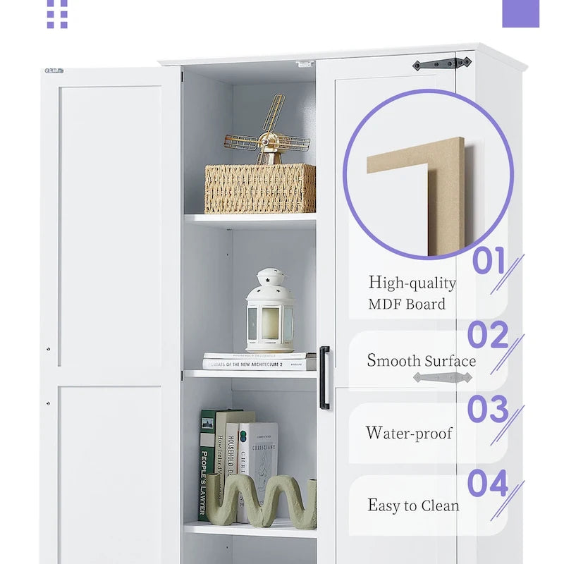 Tall Bathroom Storage Cabinet with Two Doors, One Drawer, and Adjustable Shelf in White