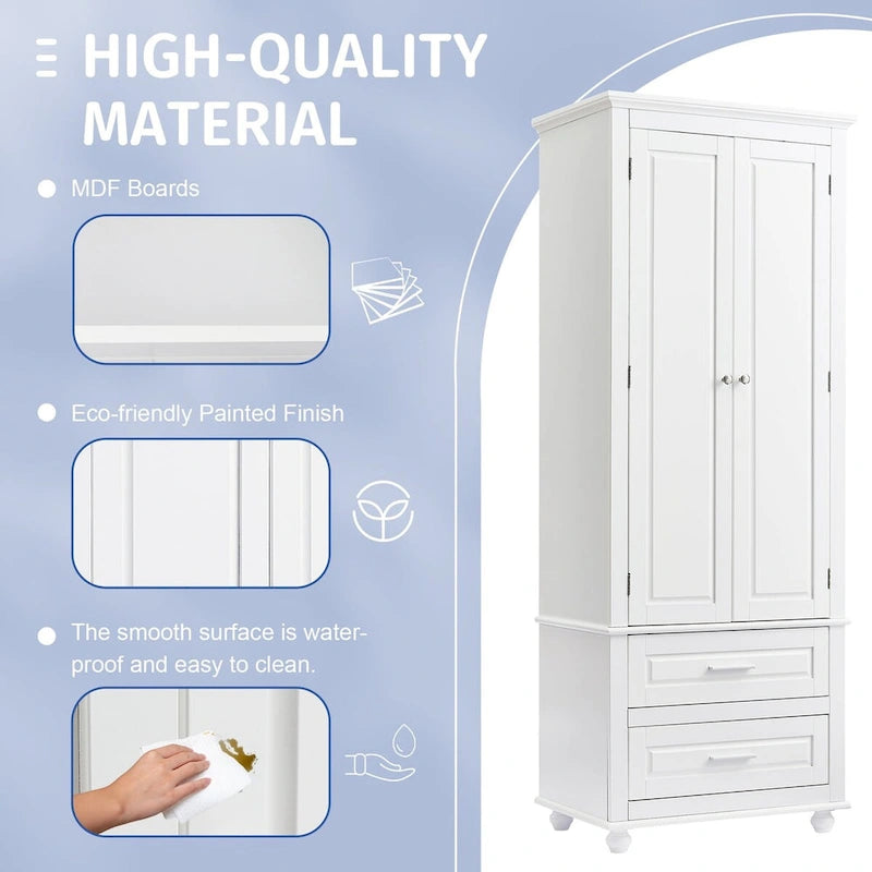 Tall Storage Cabinet with Two Drawers for Bathroom and Office