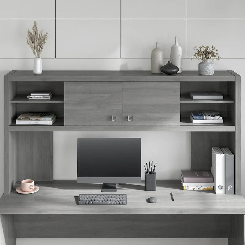 72W Contemporary Desk Hutch with Sliding Doors and Adjustable Shelves
