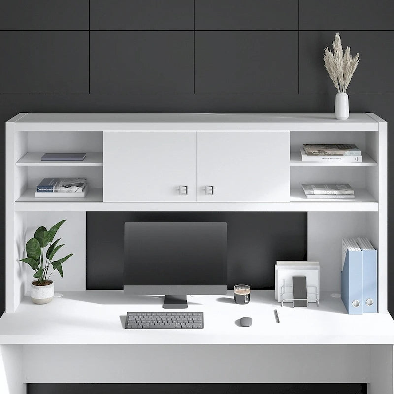 72W Contemporary Desk Hutch with Sliding Doors and Adjustable Shelves