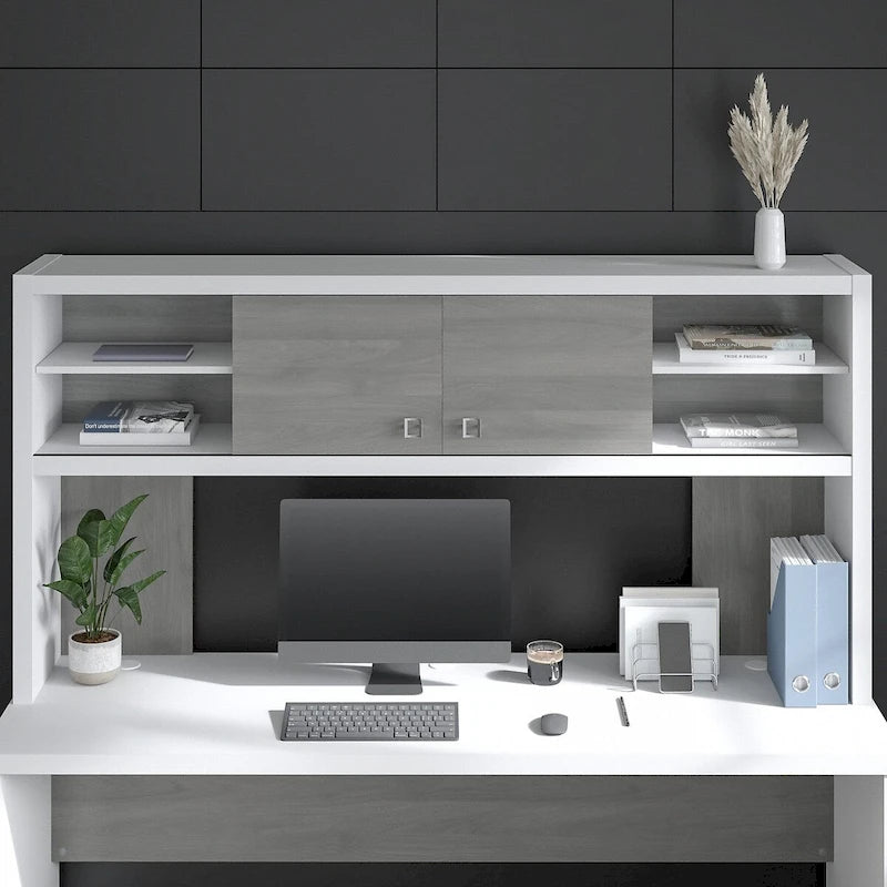 72W Contemporary Desk Hutch with Sliding Doors and Adjustable Shelves