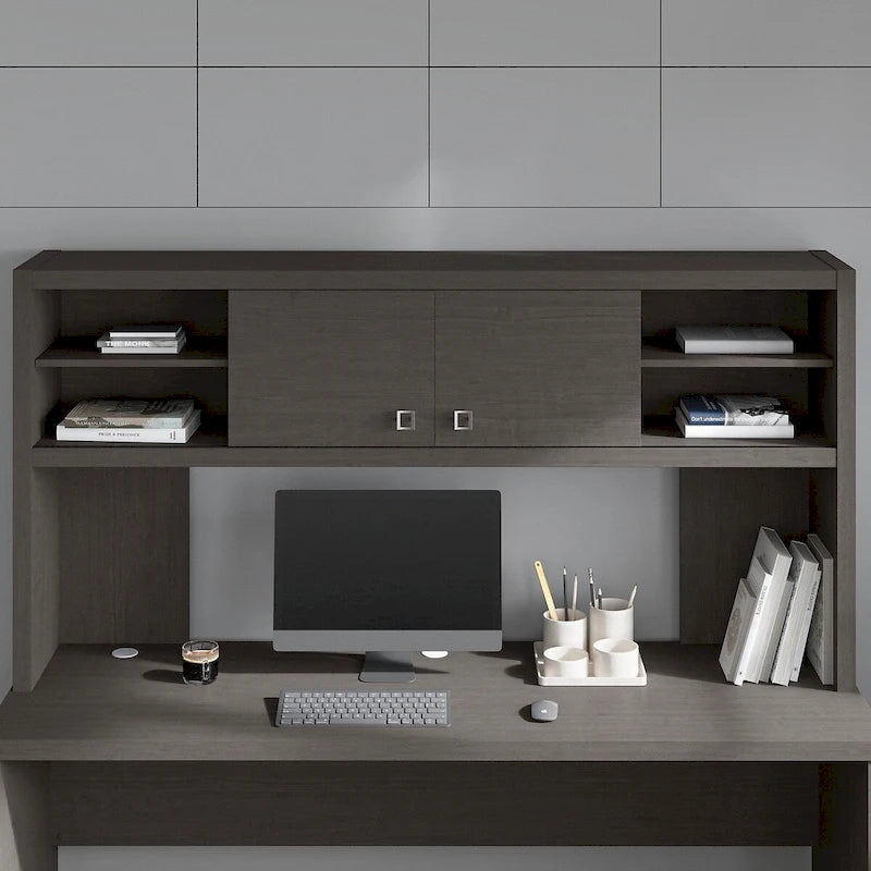 72W Contemporary Desk Hutch with Sliding Doors and Adjustable Shelves