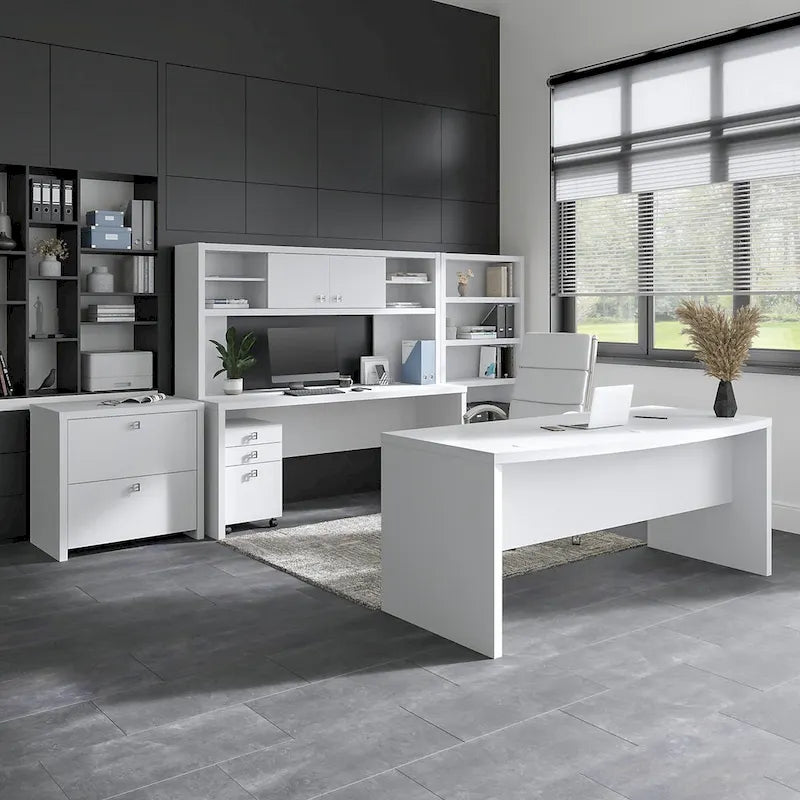 72W Contemporary Desk Hutch with Sliding Doors and Adjustable Shelves