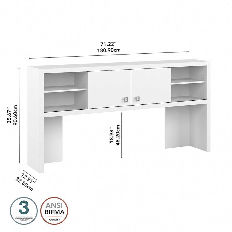 72W Contemporary Desk Hutch with Sliding Doors and Adjustable Shelves