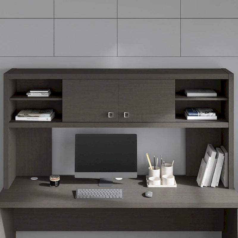 72W Contemporary Desk Hutch with Sliding Doors and Adjustable Shelves