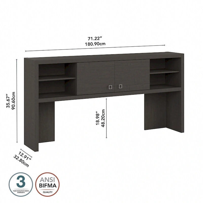 72W Contemporary Desk Hutch with Sliding Doors and Adjustable Shelves