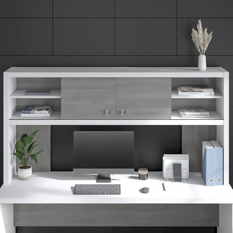 72W Contemporary Desk Hutch with Sliding Doors and Adjustable Shelves