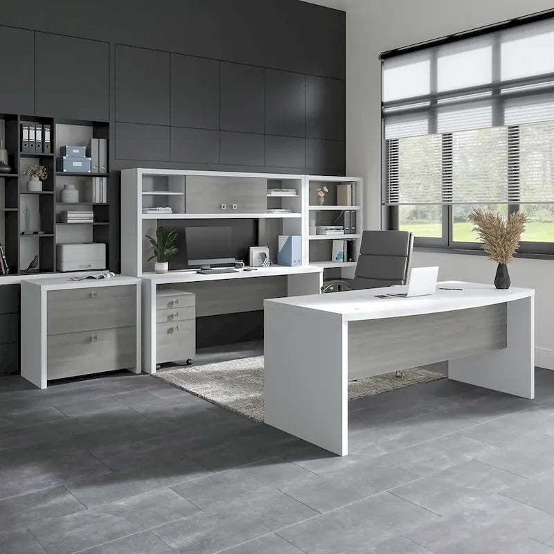72W Contemporary Desk Hutch with Sliding Doors and Adjustable Shelves