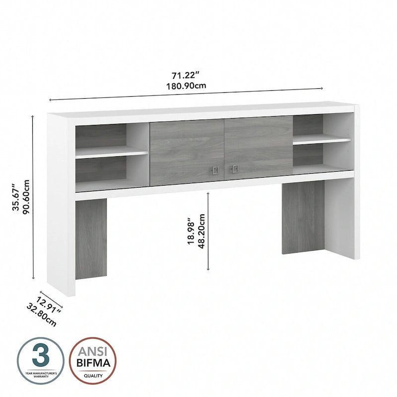 72W Contemporary Desk Hutch with Sliding Doors and Adjustable Shelves
