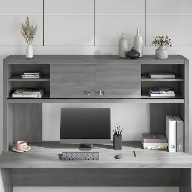 72W Contemporary Desk Hutch with Sliding Doors and Adjustable Shelves