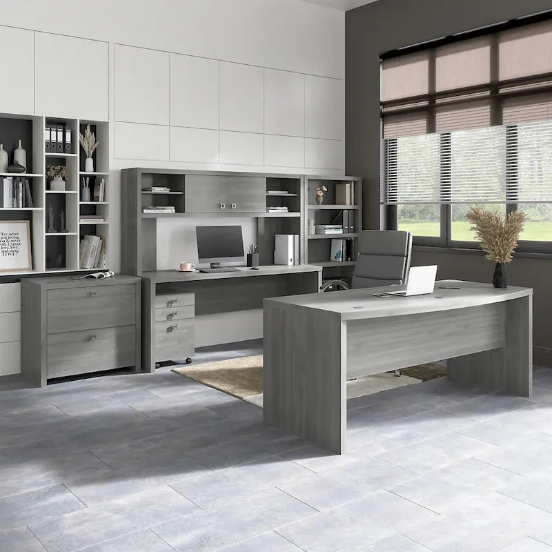 72W Contemporary Desk Hutch with Sliding Doors and Adjustable Shelves