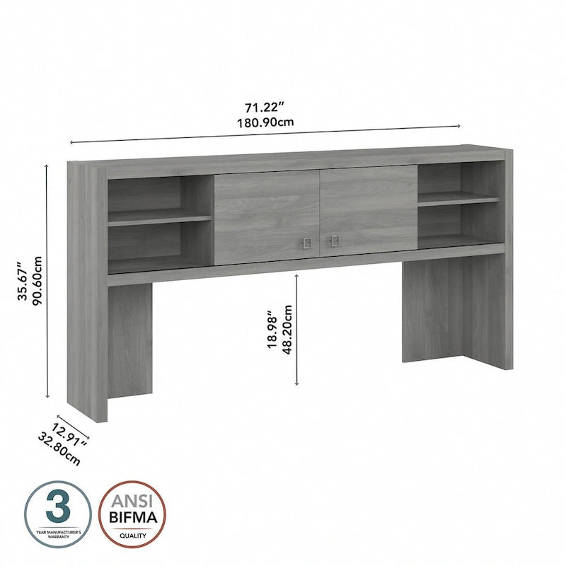 72W Contemporary Desk Hutch with Sliding Doors and Adjustable Shelves